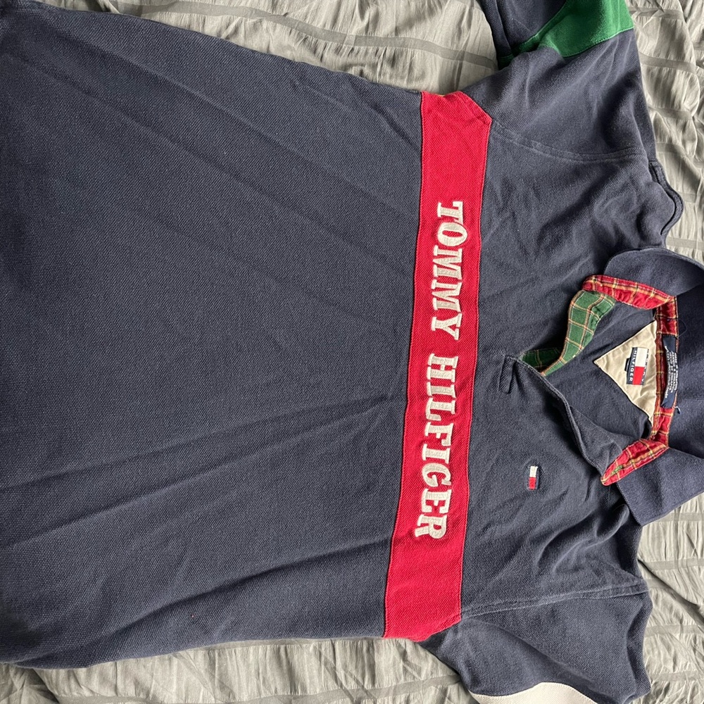 Tommy Hilfiger Navy Shirt with Red and Green Accents